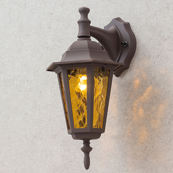 シンプルLED ウォールライト 23型 アンバーガラス ブラウン (電球色)