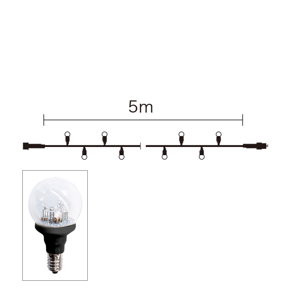 バルブストリングライトデコゴルフボール 10-5m 黒コード (電球色) クリア